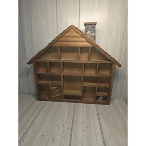 Vintage Wood House Roof Shadow Box Curio Compartment Display Case Miniatures